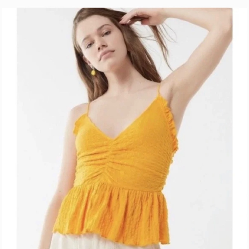 Urban Outfitters Yellow Tank Top Peplum Ruched Size Small